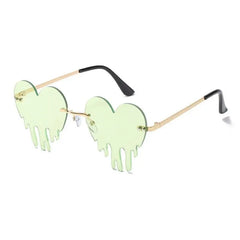 Heart Tear Shape Sunglasses Colorful Rimless Design Green