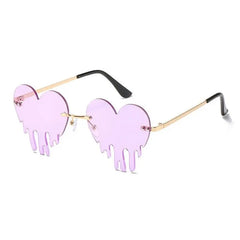 Heart Tear Shape Sunglasses Colorful Rimless Design Light
