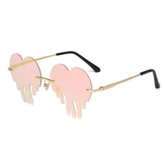 Heart Tear Shape Sunglasses Colorful Rimless Design Pink