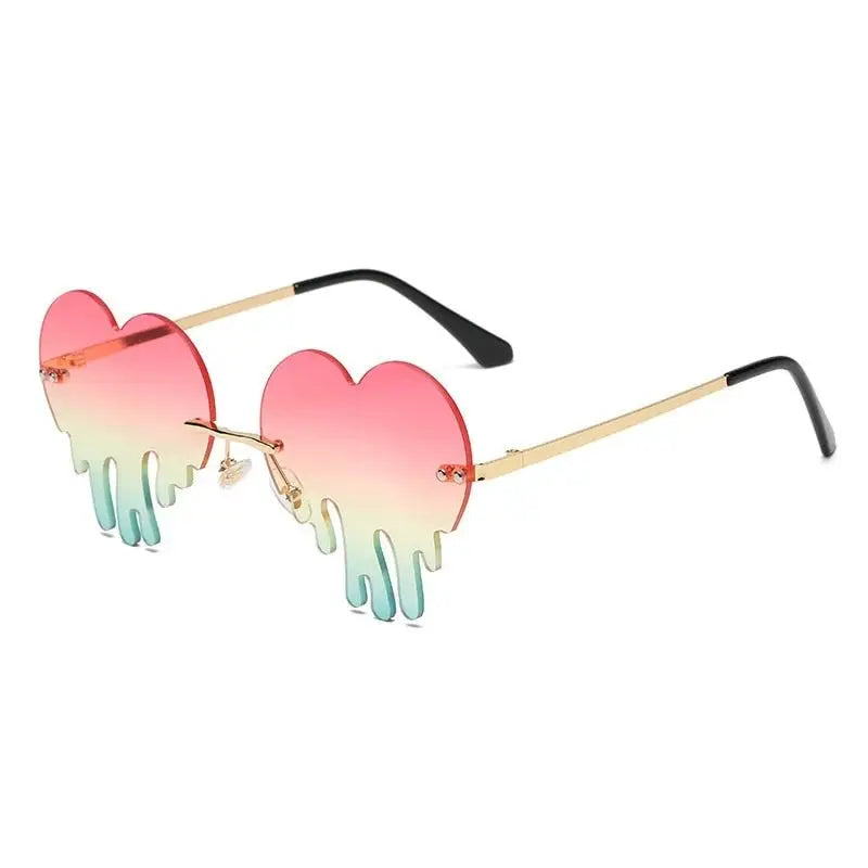 Heart Tear Shape Sunglasses Colorful Rimless Design Pink
