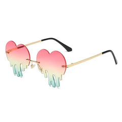 Heart Tear Shape Sunglasses Colorful Rimless Design Pink