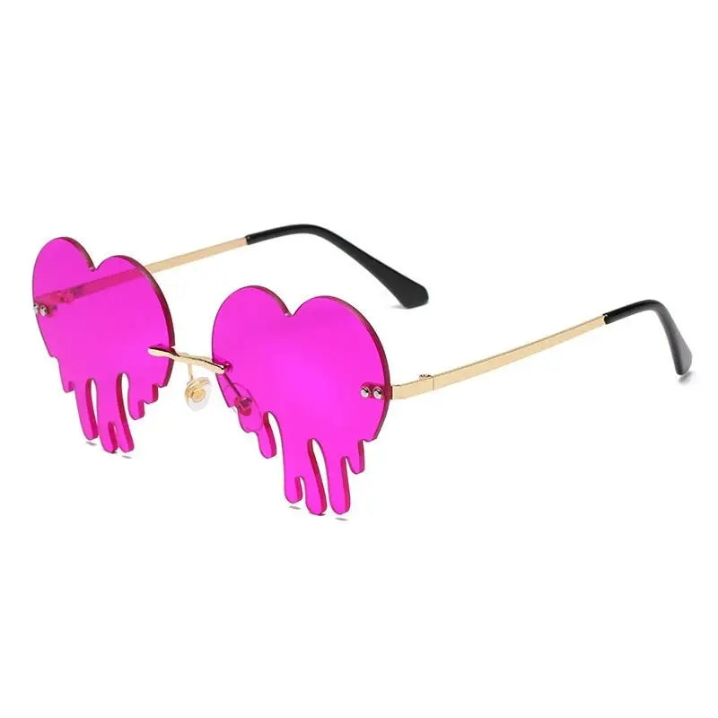 Heart Tear Shape Sunglasses Colorful Rimless Design Purple