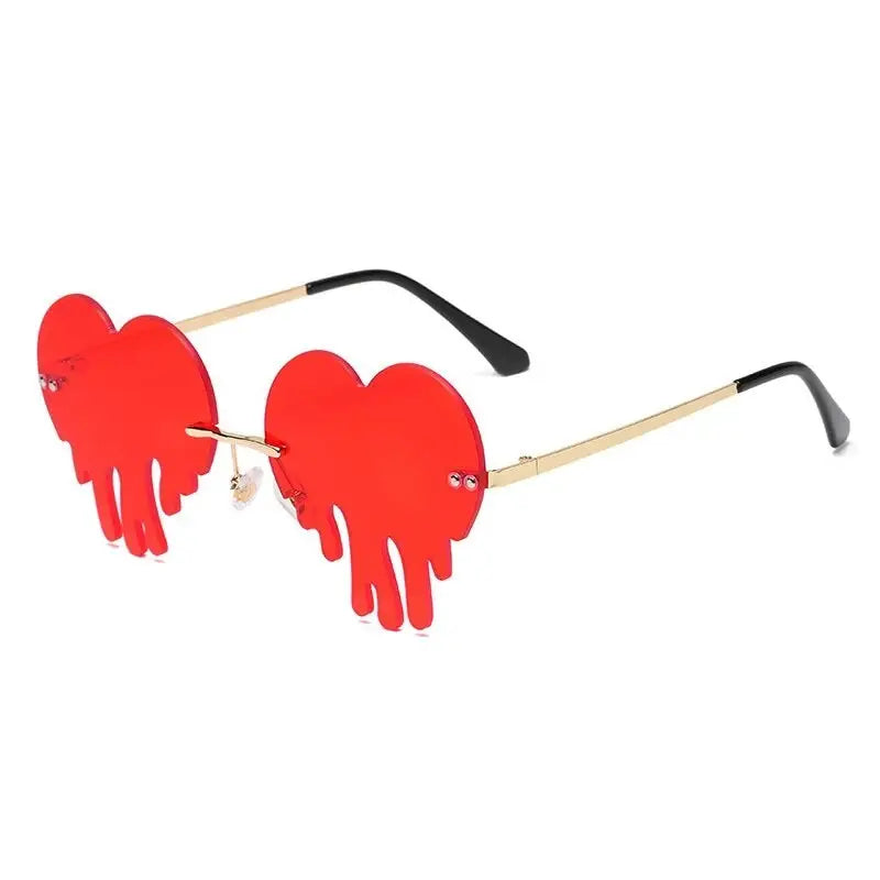 Heart Tear Shape Sunglasses Colorful Rimless Design Red
