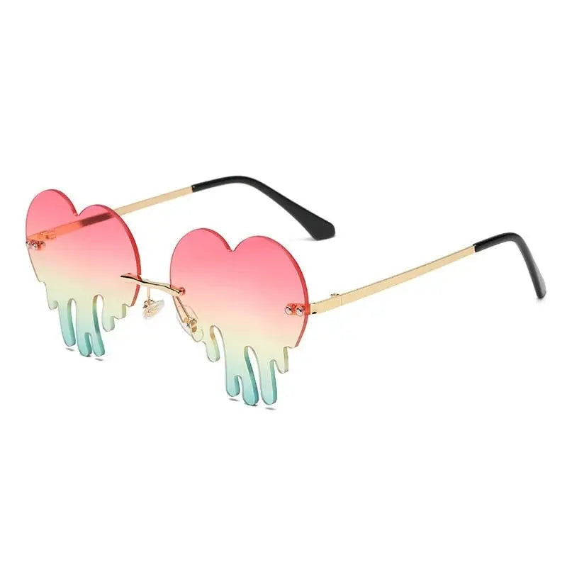 Heart Tear Shape Sunglasses Colorful Rimless - Pink