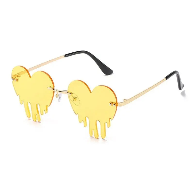 Heart Tear Shape Sunglasses Colorful Rimless - Yellow