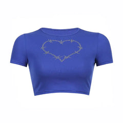 Heart with Spike Crop-Top - Blue / S - crop top