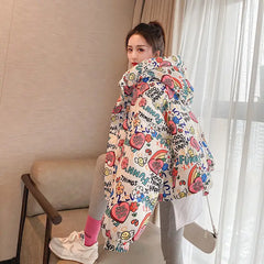 Hearts And Flowers Warm Hooded Oversized Jacket