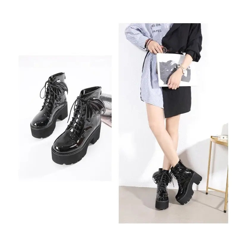 Heel Ankle Bat Wing Gothic Boots