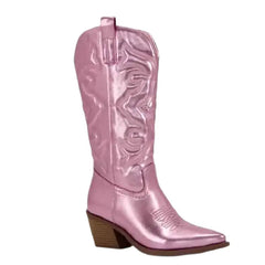 Heel Embroidered Zipper Cowgirl Western Boots - Pink / 36