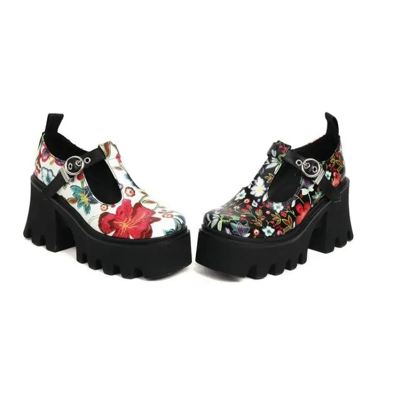 Heel PU Leather Flowers High Shoes Euro Size