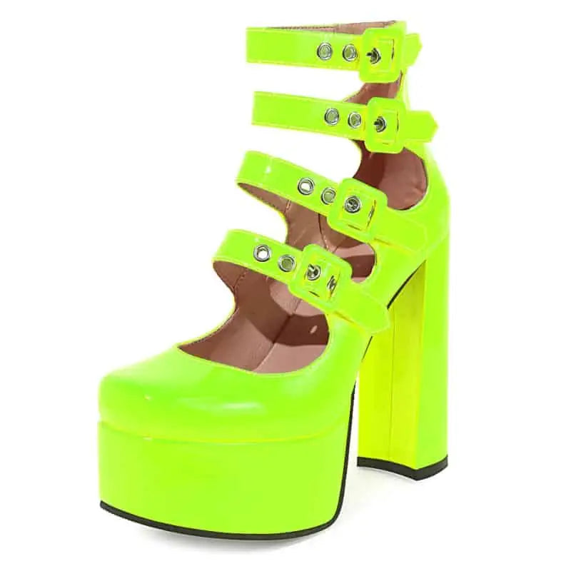 Heeled Shoes With Platform Buckles and Straps - Green / 5
