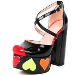 Heeled Shoes With Platform Heart Decoration And Cross