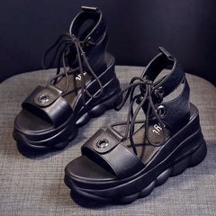 Heels PU Leather Platform Sandals for Women Euro Size Black