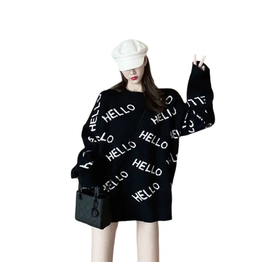 Hello Letter Aesthetic Oversize Sweater