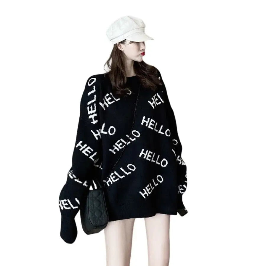 Hello Letter Aesthetic Oversize Sweater