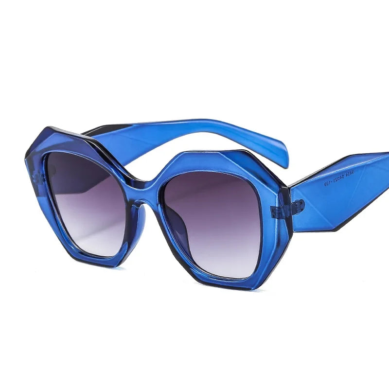 Hexagon Retro Oversized Gradient Sunglasses Blue