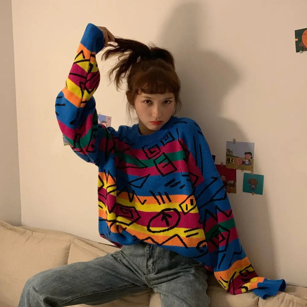 Hieroglyphs Rainbow Knitted Sweater