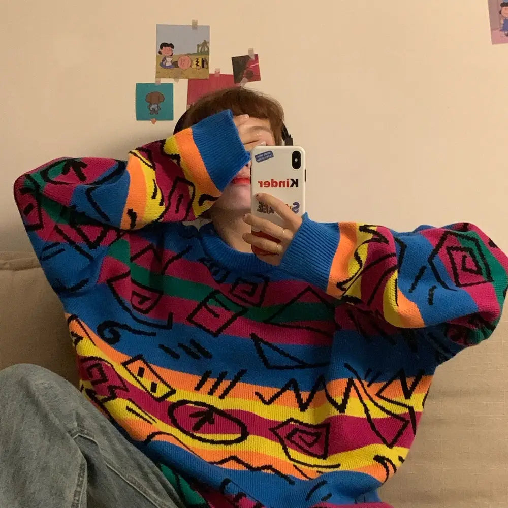 Hieroglyphs Rainbow Knitted Sweater