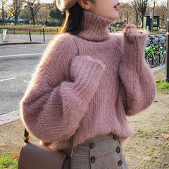 High collar women’s knit sweater