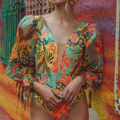 High Cut Ruffled-Sleeve Fruit Monokini