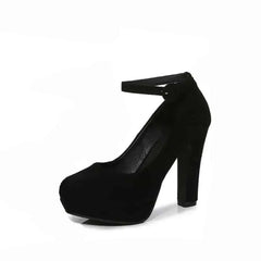 High Heel Suede Ankle Strap Platform Pumps - Black / 6