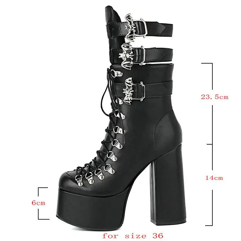 High-Heeled Ankle Boots with Bat Buckle Euro Size Options