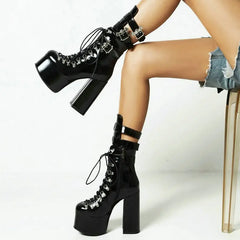 High-Heeled Ankle Boots with Bat Buckle Euro Size Options