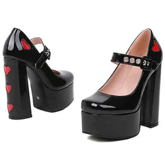High-Heeled Shoes with Platform and Heart Decoration Buckle