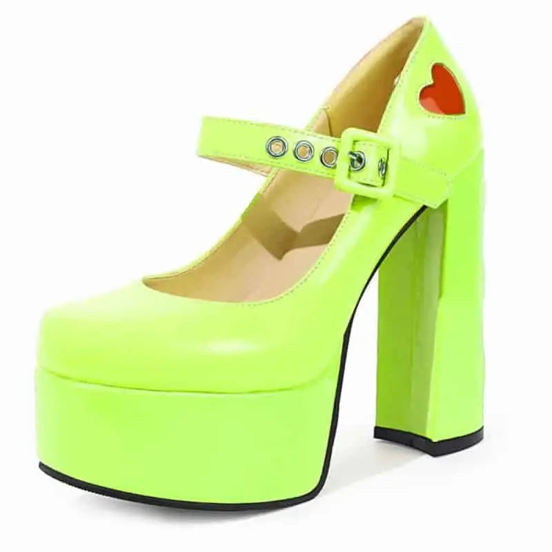 High-Heeled Shoes with Platform and Heart Decoration Buckle