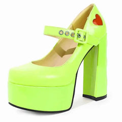 High-Heeled Shoes with Platform and Heart Decoration Buckle