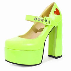 High-Heeled Shoes With Platform And Heart Decoration Buckle
