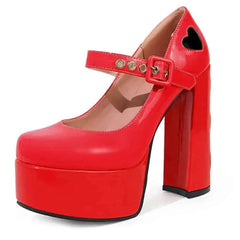 High-Heeled Shoes with Platform and Heart Decoration Buckle