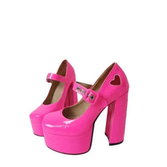 High-Heeled Shoes with Platform and Heart Decoration Buckle