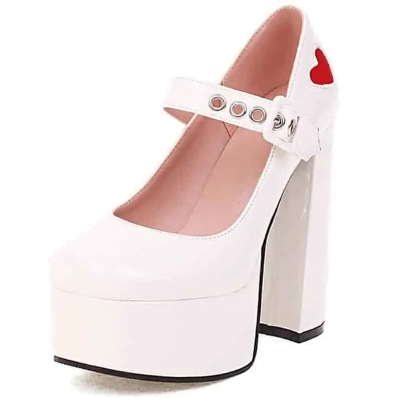 High-Heeled Shoes with Platform and Heart Decoration Buckle