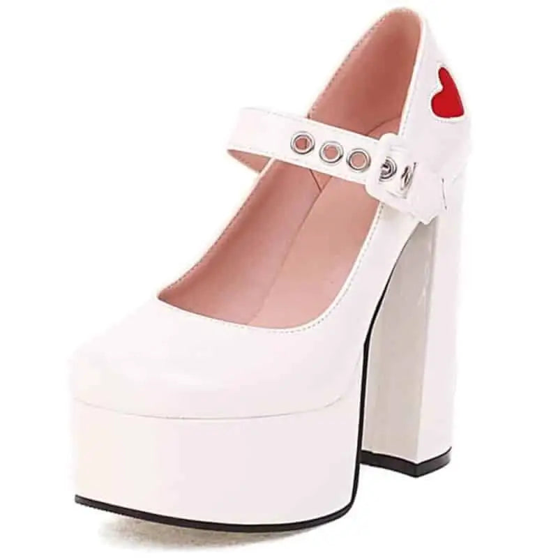 High-Heeled Shoes With Platform And Heart Decoration Buckle