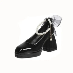 High Heels Mary Jane Pearl Buckle Strap Pumps - Shoes