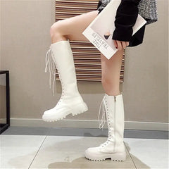 High Knee PU Leather Boots with Zipper Euro Size