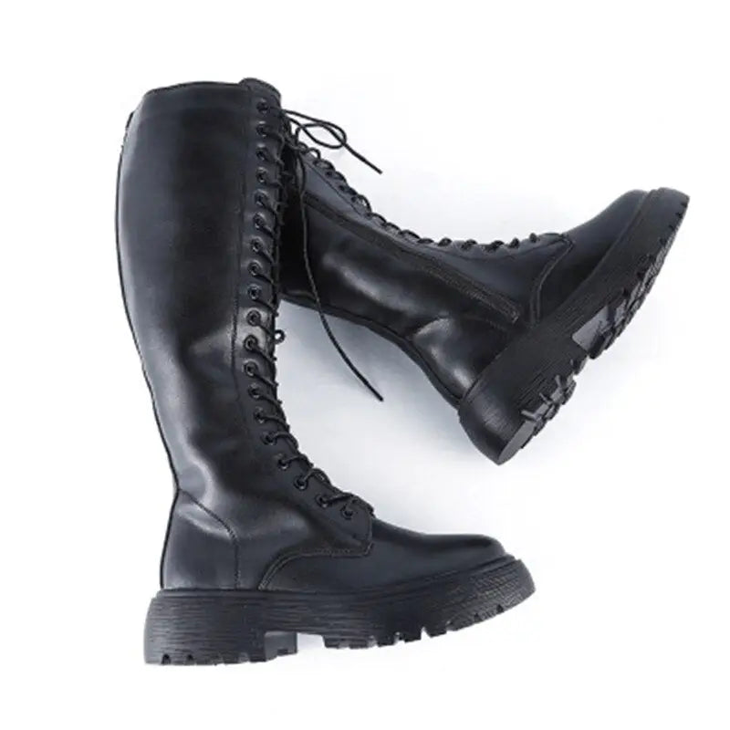 High Knee PU Leather Boots with Zipper Euro Size