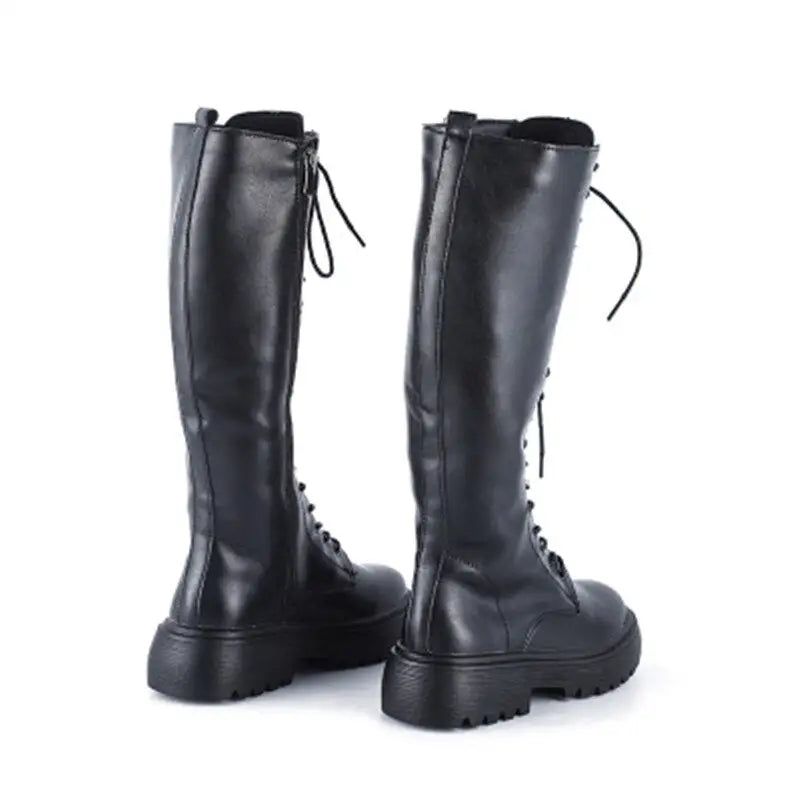 High Knee PU Leather Boots with Zipper Euro Size