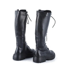 High Knee PU Leather Boots with Zipper Euro Size