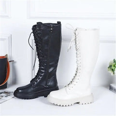 High Knee PU Leather Boots with Zipper Euro Size