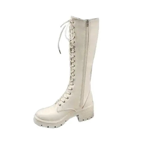 High Knee PU Leather Boots with Zipper Euro Size