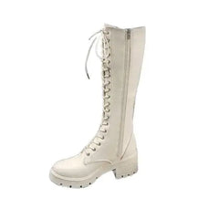 High Knee PU Leather Boots with Zipper Euro Size