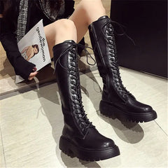 High Knee PU Leather Boots with Zipper Euro Size Black / 35