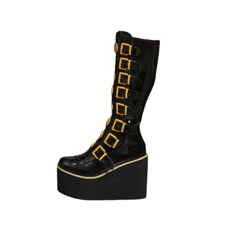 High Long Tube PU Leather Boots with Happy Faces Design