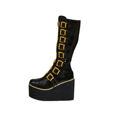 High Long Tube PU Leather Boots with Happy Faces Design