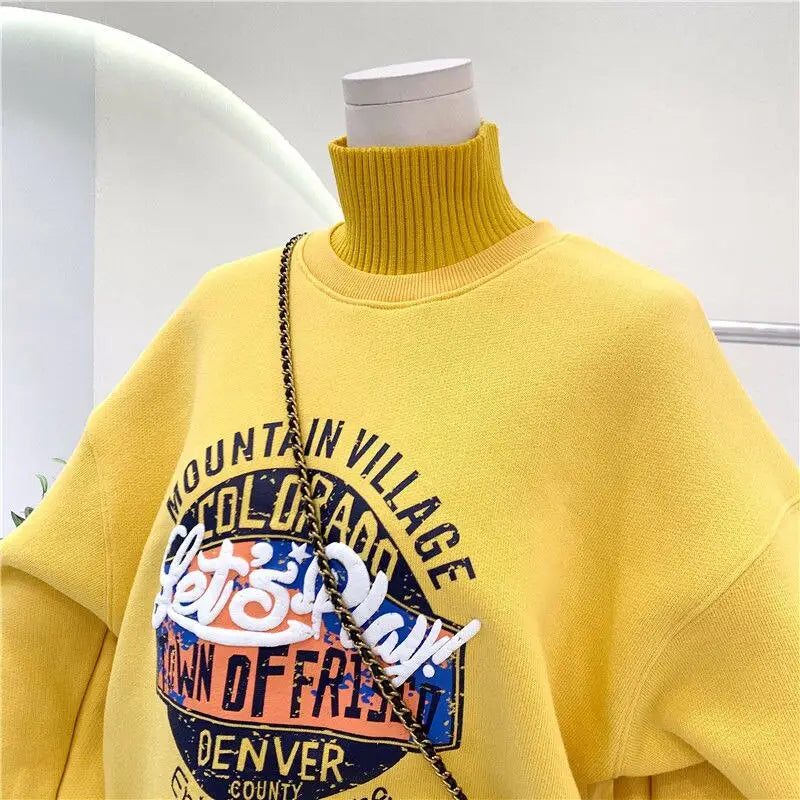 High Neck Letter Print Thick Warm Sweatshirt - Sweatshirts