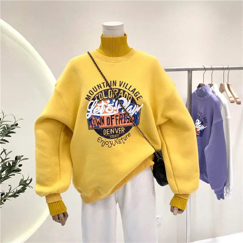 High Neck Letter Print Thick Warm Sweatshirt - Sweatshirts