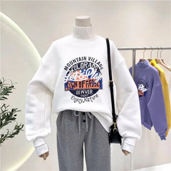 High Neck Letter Print Thick Warm Sweatshirt