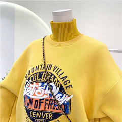 High Neck Letter Print Warm Polyester Sweatshirt